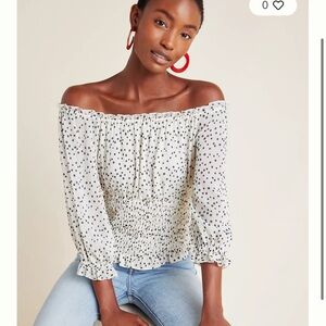 Anthropologie Off-Shoulder Lucille Polka Dot Top